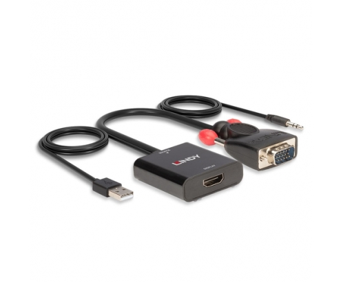 Lindy 38284 adaptador de cable de vÍ­deo VGA (D-Sub) + 3,5mm HDMI + USB Negro