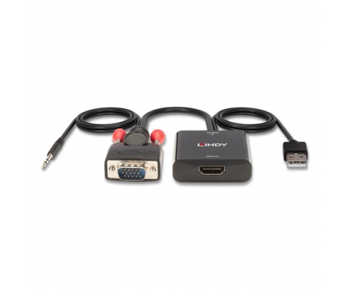 Lindy 38284 adaptador de cable de vÍ­deo VGA (D-Sub) + 3,5mm HDMI + USB Negro