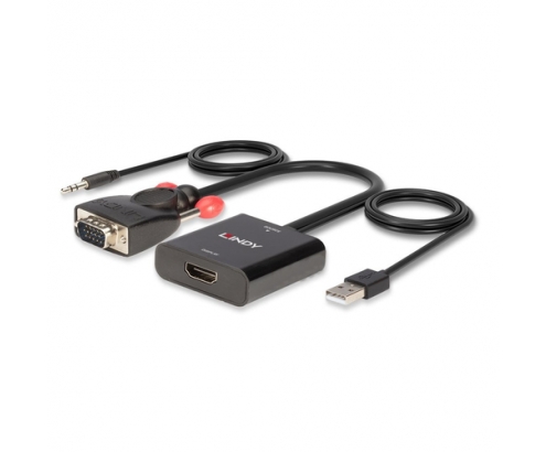 Lindy 38284 adaptador de cable de vÍ­deo VGA (D-Sub) + 3,5mm HDMI + USB Negro