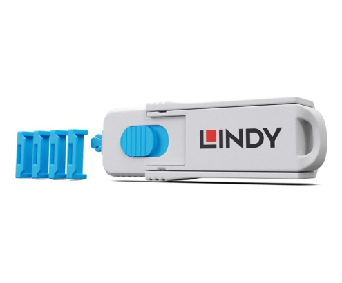 Lindy 40320 bloqueador de puerto Bloqueador de puerto + clave HDMI Azul, Gris Acrilonitrilo butadieno estireno (ABS) 1 pieza(s)