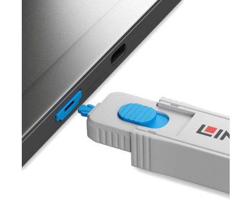 Lindy 40320 bloqueador de puerto Bloqueador de puerto + clave HDMI Azul, Gris Acrilonitrilo butadieno estireno (ABS) 1 pieza(s)