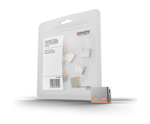 Lindy 40463 bloqueador de puerto USB tipo A Naranja Acrilonitrilo butadieno estireno (ABS) 10 pieza(s)