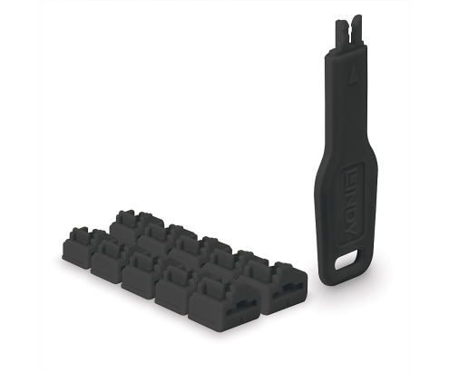 Lindy 47891 bloqueador de puerto Bloqueador de puerto + clave RJ-45 Negro Acrilonitrilo butadieno estireno (ABS) 10 pieza(s)