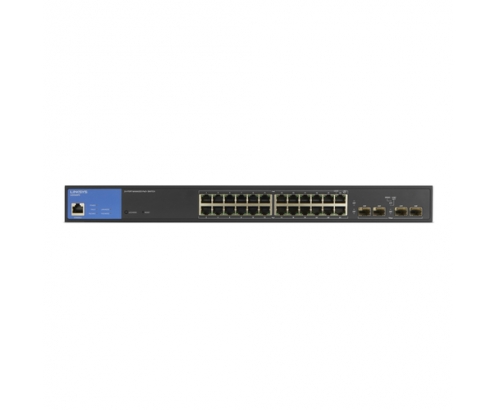 Linksys Switch de red Gigabit administrado de 24 puertos con 4 ranuras SFP de enlace de subida de 1 Gb, PoE/PoE+