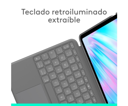 Logitech Combo Touch, iPad Air 11 in (M2), iPad Air (4.ª y 5.ª Gen. - 2020, 2022), Funda con Teclado - Teclado retroiluminado extraíble con Soporte