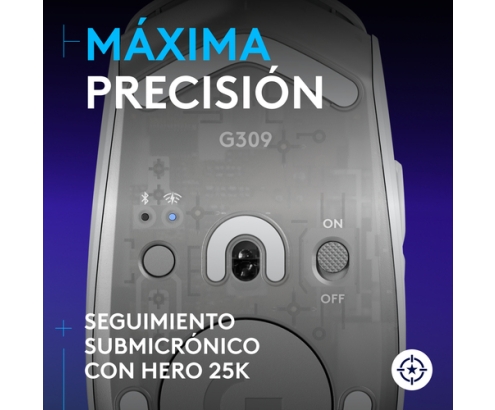 Logitech G G309 Ratón inalámbrico LIGHTSPEED para gaming, ligero, interruptores híbridos LIGHTFORCE, sensor HERO 25K, 300+ horas con una batería A
