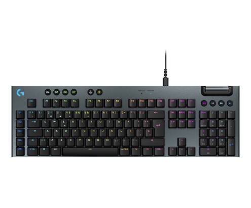 Logitech G Teclado mecánico para gaming con cable de perfil bajo G915 X, teclas de PBT de doble moldeado, teclas totalmente programables, iluminació