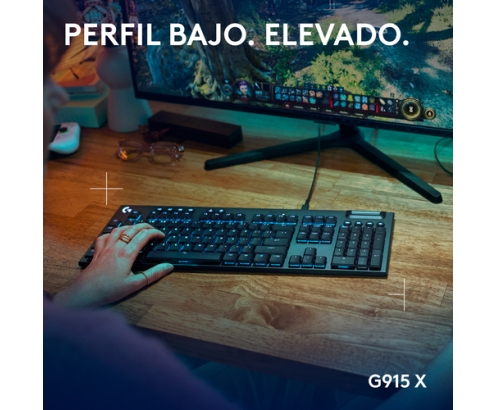 Logitech G Teclado mecánico para gaming con cable de perfil bajo G915 X, teclas de PBT de doble moldeado, teclas totalmente programables, iluminació