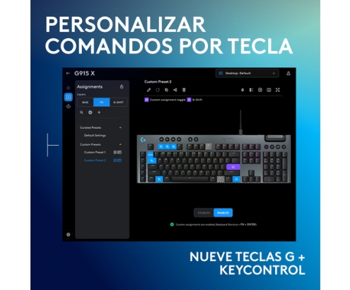 Logitech G Teclado mecánico para gaming con cable de perfil bajo G915 X, teclas de PBT de doble moldeado, teclas totalmente programables, iluminació