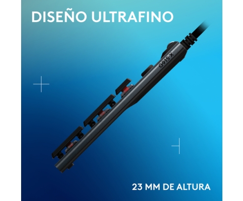 Logitech G Teclado mecánico para gaming con cable de perfil bajo G915 X, teclas de PBT de doble moldeado, teclas totalmente programables, iluminació