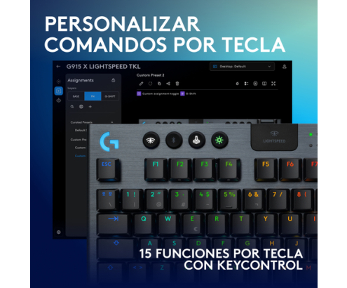 Logitech G Teclado para gaming inalámbrico de perfil bajo G915 X LIGHTSPEED TKL, teclas de PBT de doble moldeado, teclas totalmente programables, ret