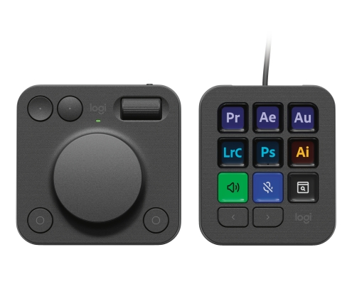 Logitech MX Creative Console, keypad programable con 9 teclas LCD personalizables y dial de control para diseño gráfico, edición de vídeo, fotogra
