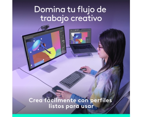 Logitech MX Creative Console, keypad programable con 9 teclas LCD personalizables y dial de control para diseño gráfico, edición de vídeo, fotogra