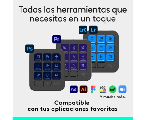 Logitech MX Creative Console, keypad programable con 9 teclas LCD personalizables y dial de control para diseño gráfico, edición de vídeo, fotogra