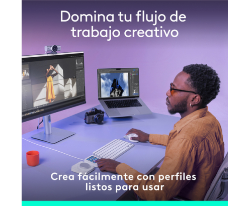 Logitech MX Creative Console, keypad programable con 9 teclas LCD personalizables y dial de control para diseño gráfico, edición de vídeo, fotogra