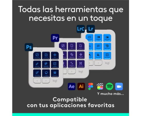 Logitech MX Creative Console, keypad programable con 9 teclas LCD personalizables y dial de control para diseño gráfico, edición de vídeo, fotogra