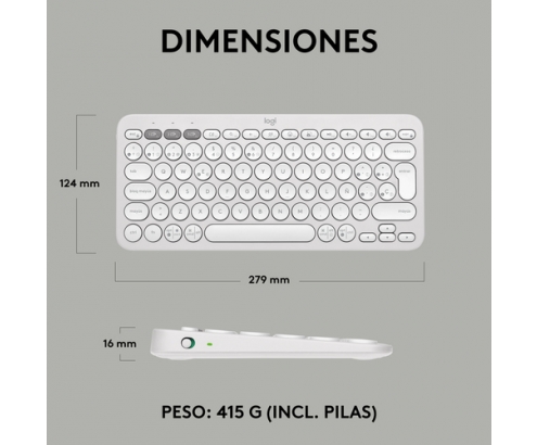 Logitech Pebble Keys 2 K380s teclado RF Wireless + Bluetooth QWERTY Español Blanco