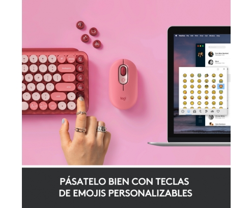 Logitech POP Keys Wireless Mechanical Keyboard With Emoji Keys teclado RF Wireless + Bluetooth QWERTY Español Borgoña, Rosa, Rosa
