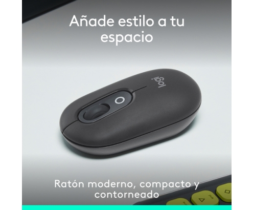 Logitech POP Mouse, ratón inalámbrico Bluetooth compacto y portátil con botones programables y clics discretos, tecnología Easy-Switch para altern