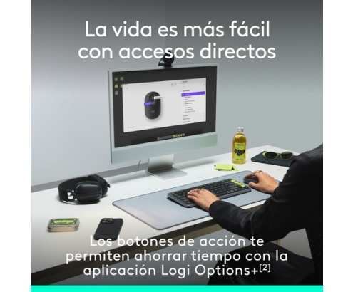Logitech POP Mouse, ratón inalámbrico Bluetooth compacto y portátil con botones programables y clics discretos, tecnología Easy-Switch para altern