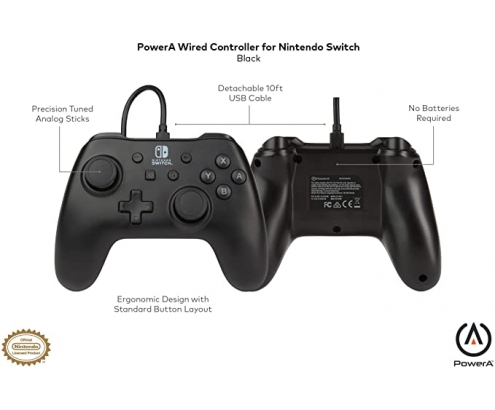 MANDO CON CABLE NEGRO MATE SWITCH POWER A