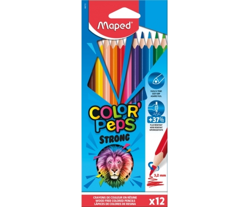 Maped Strong colour pencils laápiz de color Negro, Marrón, Verde, Azul claro, Verde claro, Marina, Naranja, Melocotón, Rosa, Púrpura, Rojo, Amaril