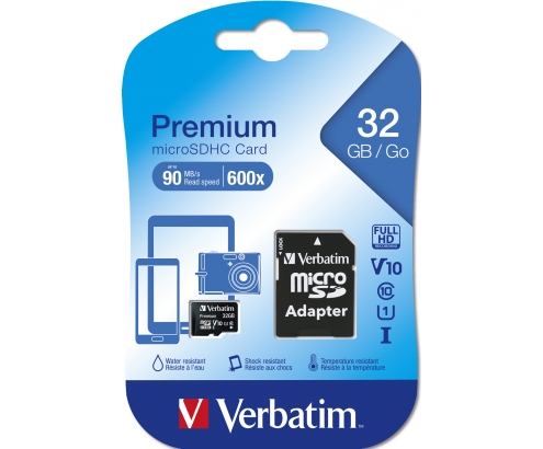 Memoria micro sd Verbatim Premium memoria flash 32 GB MicroSDHC Clase 10 44083