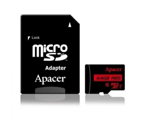 MEMORIA MICROSDXC APACER + ADAPTADOR 64GB CLASE 10 NEGRO AP64GMCSX10U5-R