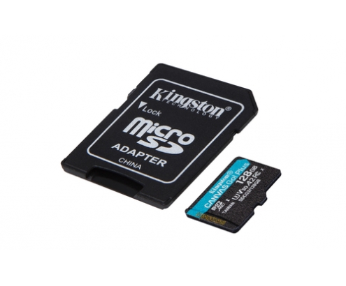 MEMORIA MICROSDXC KINGSTON 128GB CANVAS GO PLUS 170R A2 U3 V30 CARD + ADAPTADOR NEGRO SDCG3/128GB