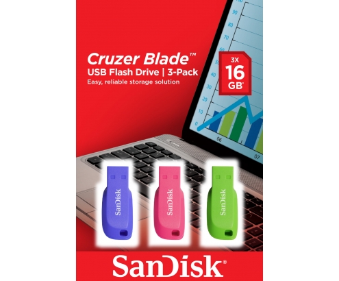 MEMORIA USB 2.0 SANDISK CRUZER BLADE 16 GB PACK 3 SDCZ50C-016G-B46T