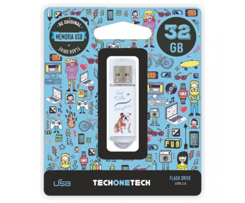 MEMORIA USB 2.0 TECH ONE TECH 32GB QUE VIDA MAS PERRA TEC4009-32