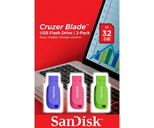 MEMORIA USB SANDISK FLASH DRIVE CRUZER BLADE 3X32GB VERDE AZUL ROSA SDCZ50C-032G-B46T