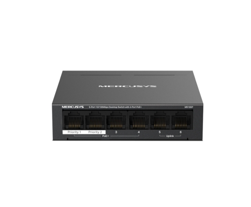 Mercusys MS106P switch No administrado Fast Ethernet (10/100) Energía sobre Ethernet (PoE) Montaje en pared/escritorio Negro