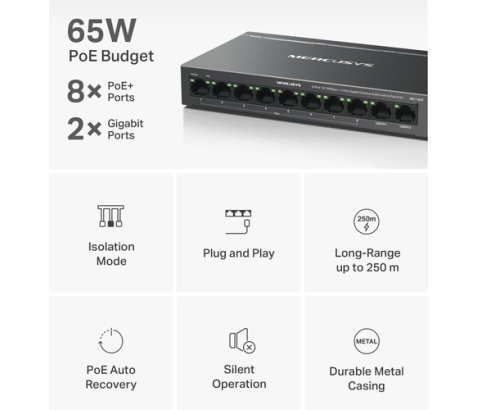 Mercusys MS110CP switch Fast Ethernet (10/100) Energía sobre Ethernet (PoE) Negro