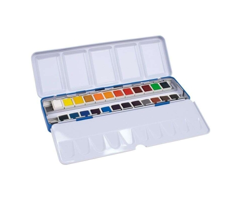 Milan Art Estuche Metalico de 24 Acuarelas Medio Godet - Opacos y Resistentes a la Luz - Mezclables - Bandeja Abatible - Colores S 05B1624