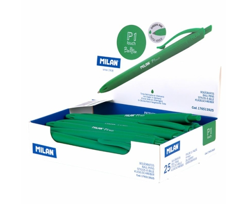 Milan P1 Verde Bolígrafo de punta retráctil con pulsador Medio 25 pieza(s)
