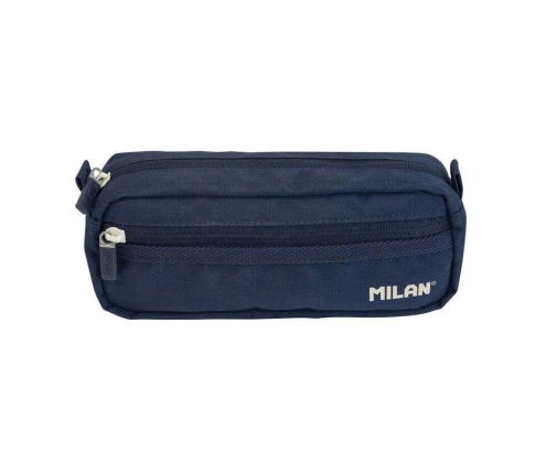 Milan Serie 1918 Estuche Portatodo Rectangular 2 Compartimentos - Tejido Resistente a las Roturas y Rasgaduras - Medidas 21x8,5x6,1cm - Color Azul Oscuro