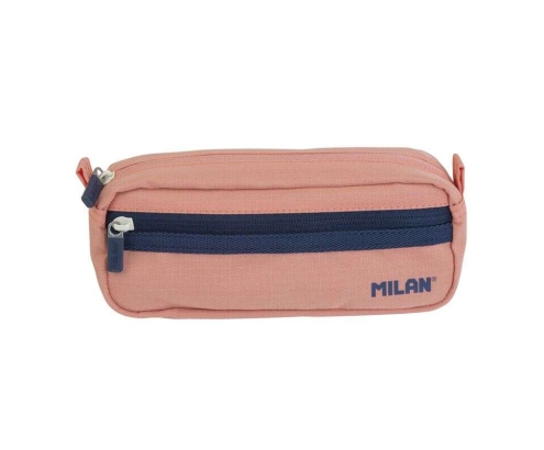 Milan Serie 1918 Estuche Portatodo Rectangular 2 Compartimentos - Tejido Resistente a las Roturas y Rasgaduras - Medidas 21x8,5x6,1cm - Color Rosa