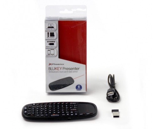 Mini teclado phoenix bluekey presenter bluetooth mini receptor usb con touchpad y puntero laser negro PHBLUKEYPRESENTER