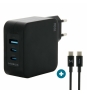 Mobilis Charger 100W 2USB C 1USBA GaN cable 100W Portátil, Smartphone, Tableta Negro Corriente alterna Interior