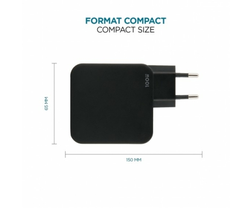 Mobilis Charger 100W 2USB C 1USBA GaN cable 100W Portátil, Smartphone, Tableta Negro Corriente alterna Interior