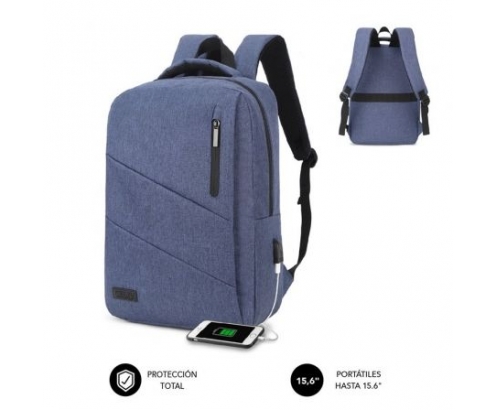 Mochila subblim city backpack para portatiles 15.6p puerto usb azul SUB-BP-2BL2001