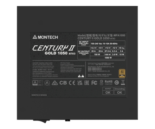 Montech CENTURY II 1050W unidad de fuente de alimentación 20+4 pin ATX ATX Plata
