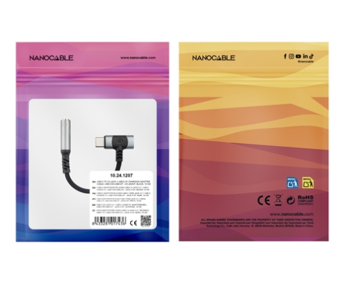 Nanocable 10.24.1207 cambiador de género para cable USB-C + USB-C 3.5 mm Negro
