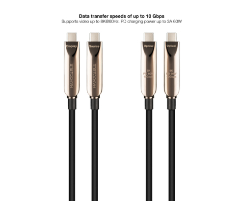 Nanocable Cable USB 3.2 Gen2x1 AOC, 60W 3A PD 10Gbps 8K@60Hz, USB-C M/M, 5m, Negro