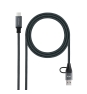 Nanocable Cable USB 3.2 Gen2x2 20Gbps 5A/100W, USB-C+USB-A/M a USB-C/M, Gris/Negro, 3m