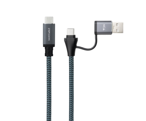 Nanocable Cable USB 3.2 Gen2x2 20Gbps 5A/100W, USB-C+USB-A/M a USB-C/M, Gris/Negro, 3m