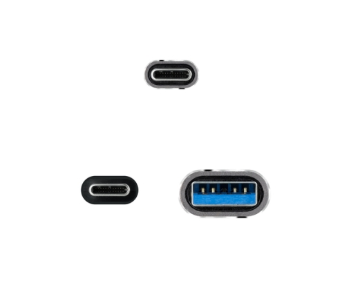Nanocable Cable USB 3.2 Gen2x2 20Gbps 5A/100W, USB-C+USB-A/M a USB-C/M, Gris/Negro, 3m