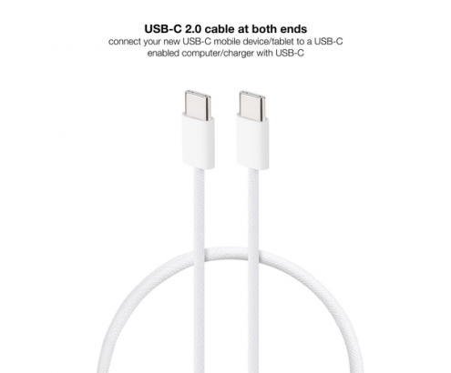 Nanocable Cable USB-C 2.0 60W 3A, USB-C/M-USB-C/M, Blanco, 1 m