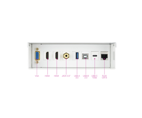 Nanocable Caja de conexiones multimedia de pared VGA + 2xHDMI + JACK3.5 + 1xUSB-C 10G + 1xUSB-B 2.0 + 1xUSB-A 3.0 + 1xRJ45 Cat.6A STP, Blanco